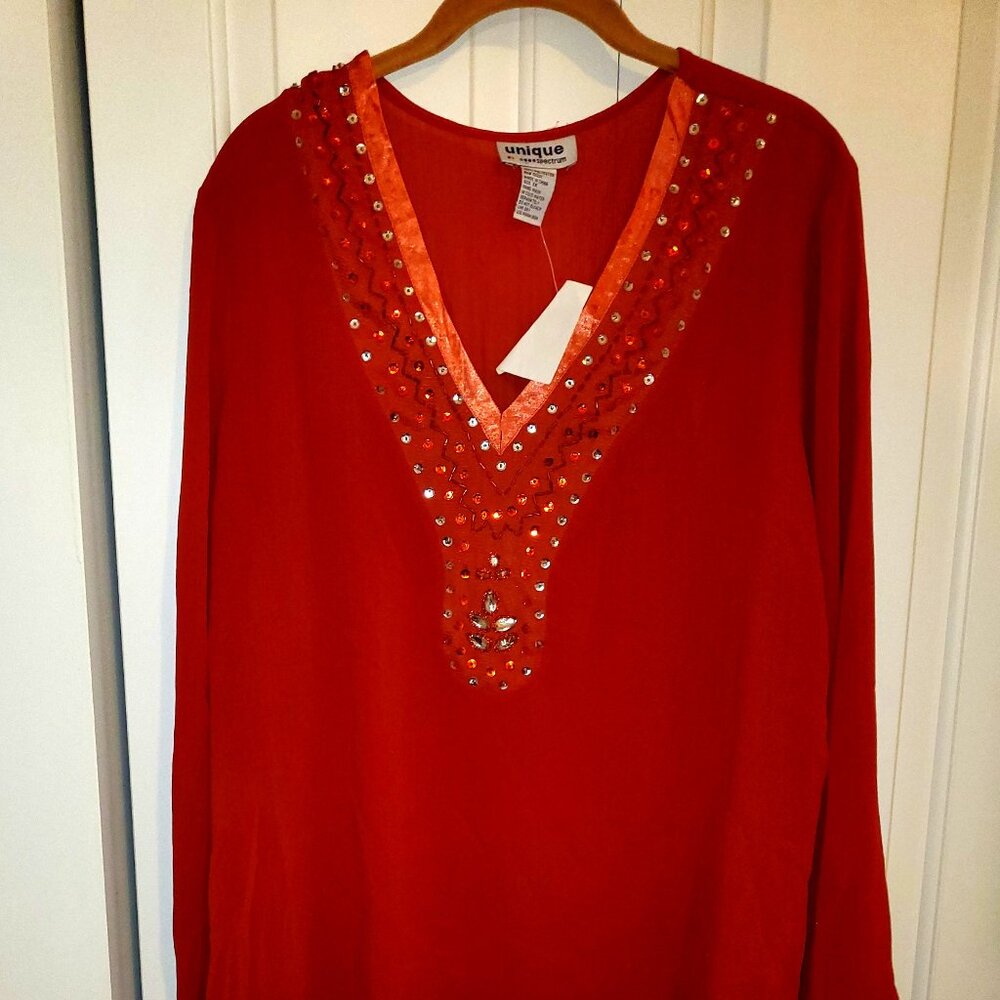 Unique Spectrum, 1X, burnt orange Women's blouse NWT